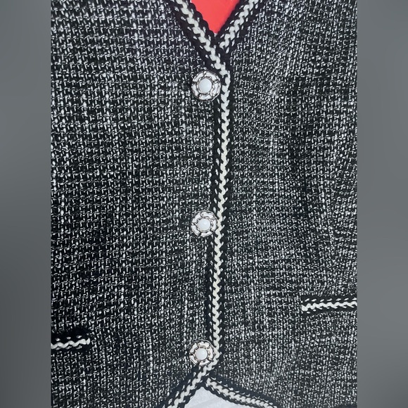 CIDER Tweed V Neck Crop Vest Black White Women’s 2XL Academia Preppy - Picture 5 of 10